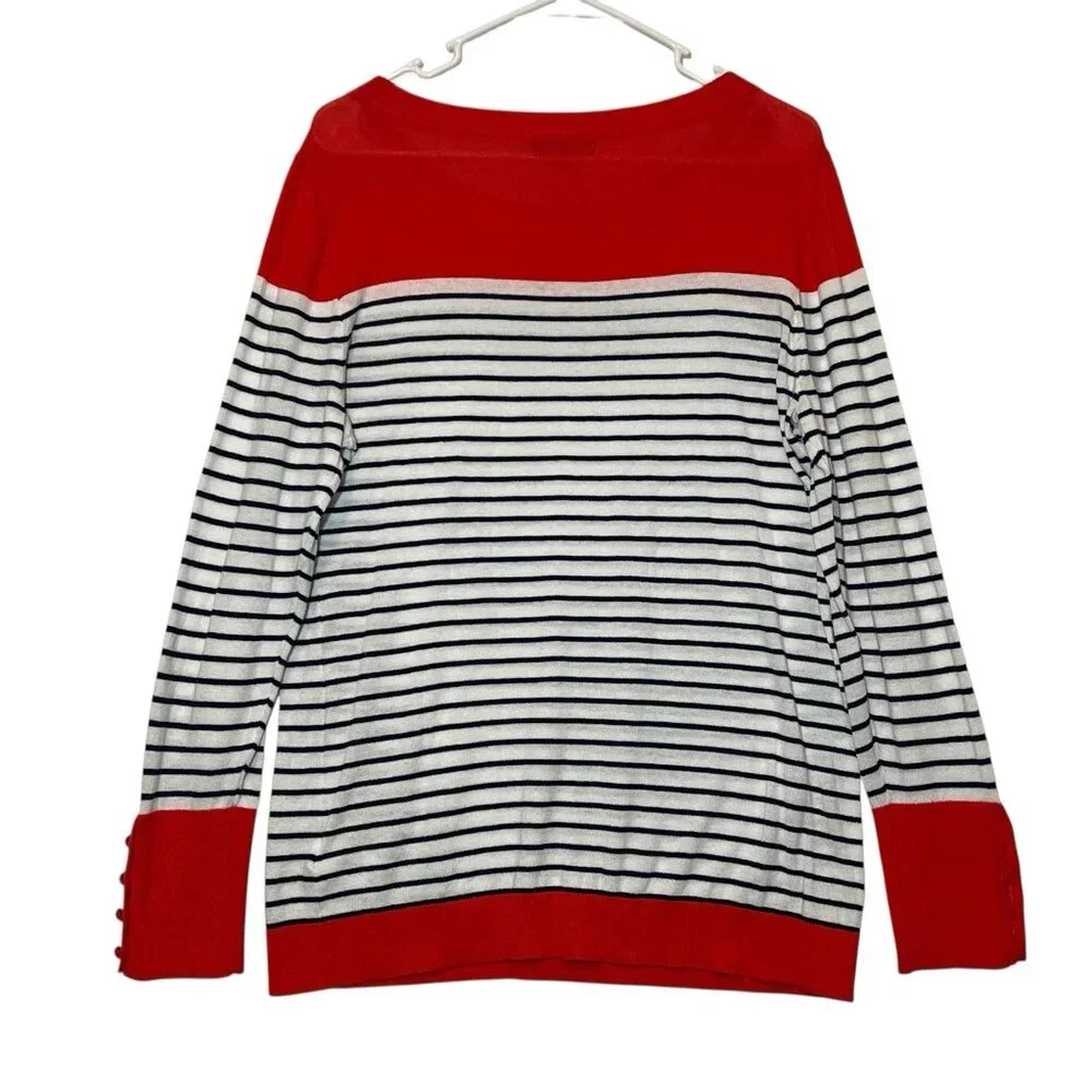 Nautica Women’s Sweater 100% Cotton Striped Size Large Red Coastal Sea Boat